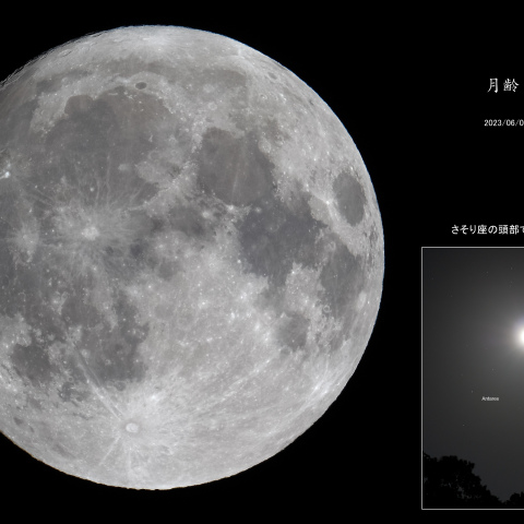 月齢 14.8　さそり座の頭部で輝く十五夜の月