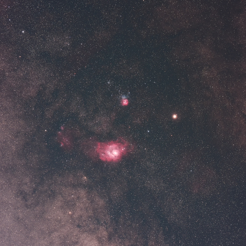 火星と干潟星雲、三裂星雲