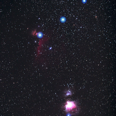 オルゴール赤道儀によるオリオン座中央部