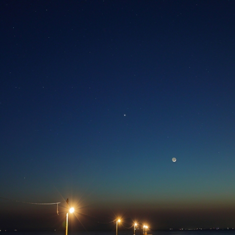 原岡桟橋の月・金星・木星