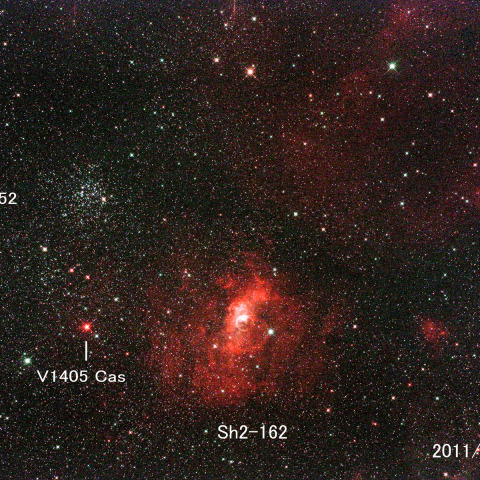 M52、Sh2-162、Sh2-158 と カシオペア座の新星