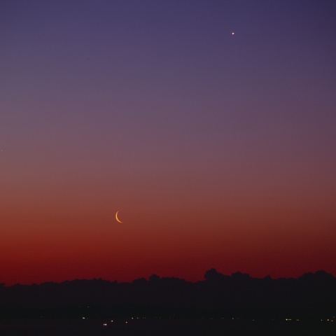 夜明け前の金星・水星・月