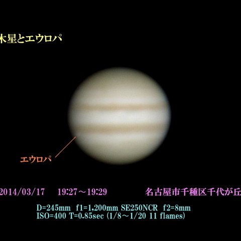 木星の手前を通る衛星エウロパ