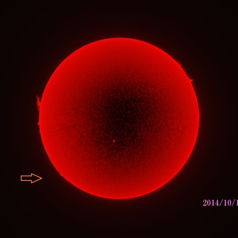 太陽　2014/10/17  (1/6) Hα R-B  活動領域12192の見え始め