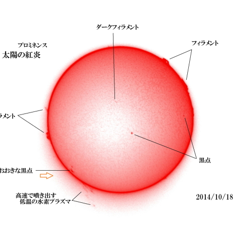 太陽　2014/10/18 (5/6) 日の丸　大きな黒点の見え始め