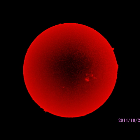 太陽 2014/10/25 (1/7) Hα R-B　八咫の烏