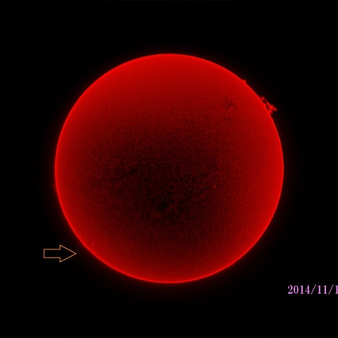 太陽 2014/11/14 (1/6) Hα R-B 戻ってきた活動領域