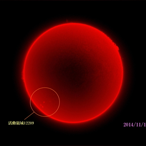 太陽 2014/11/15 (1/6) Hα R-B 戻ってきた活動領域