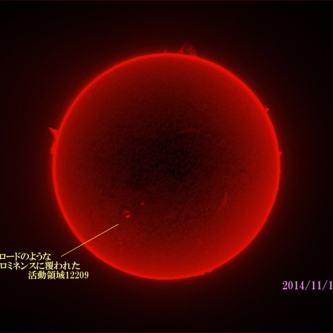太陽 2014/11/18 (1/6) Hα R-B　戻ってきた活動領域
