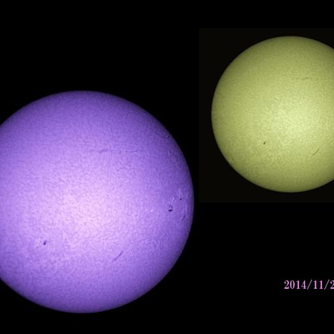 太陽 2014/11/24 (2/5) Hα BとG　戻ってきた活動領域