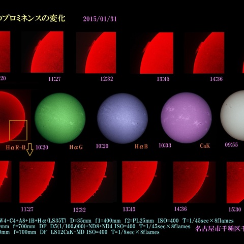 太陽のプロミネンスの変化　2015/01/31
