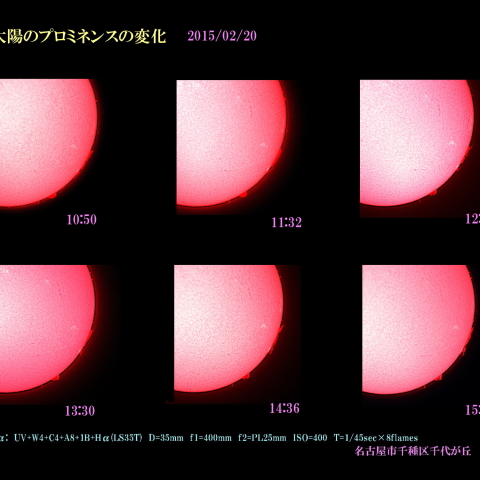 太陽のプロミネンスの変化　2015/02/20