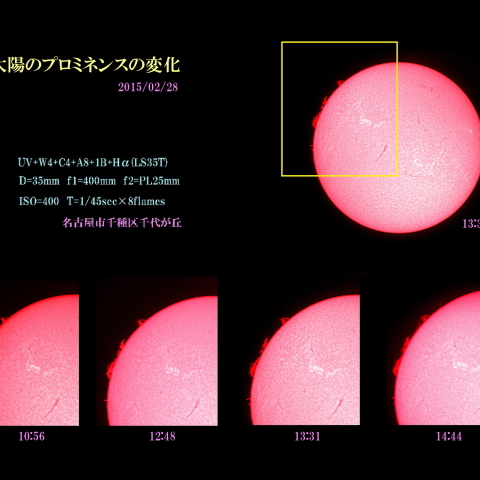 太陽のプロミネンスの変化　2015/02/28