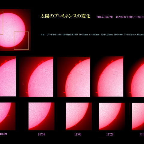 太陽のプロミネンスの変化　2015/03/20