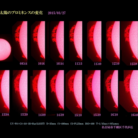 太陽のプロミネンスの変化　2015/03/27