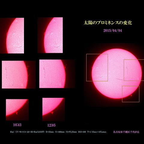 太陽のプロミネンスの変化 2015/04/04