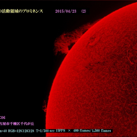 太陽の活動領域のプロミネンス　2015/04/23 (2)