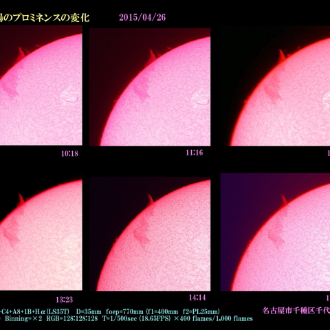 太陽のプロミネンスの変化　2015/04/26