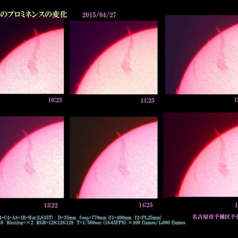 太陽のプロミネンスの変化　2015/04/27