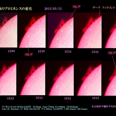 太陽のプロミネンスの変化 2015/05/13
