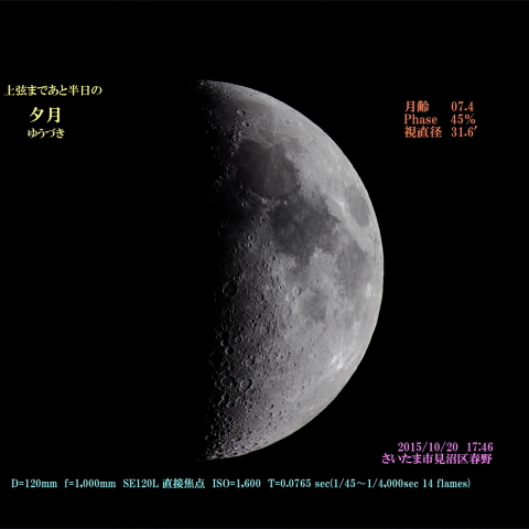 上弦まであと半日の夕月