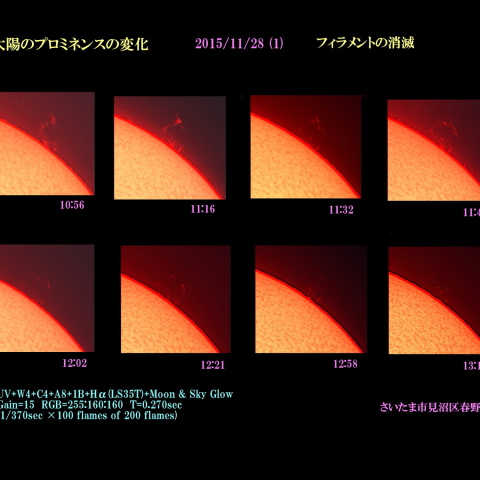 プロミネンスの変化　2015/11/28  (1)  フィラメントの消滅