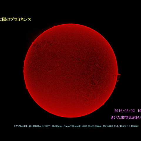 太陽のプロミネンス　2016/03/02