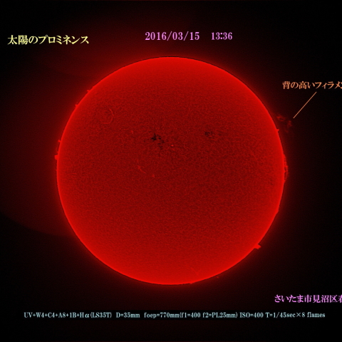 太陽のプロミネンス　2015/03/15