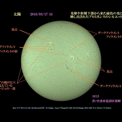 太陽　2016/03/17 (4) プロミネンスのシルエット HαG