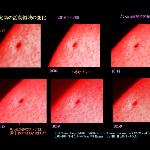 太陽の活動領域の変化　2016/04/09