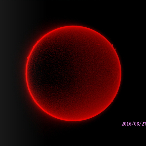 太陽のプロミネンス　2016/06/27 HαR-B