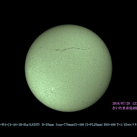 太陽のプロミネンスのシルエット　2016/07/29 HαG