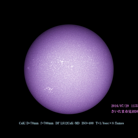 太陽の高温部の分布　2016/07/29 CaK
