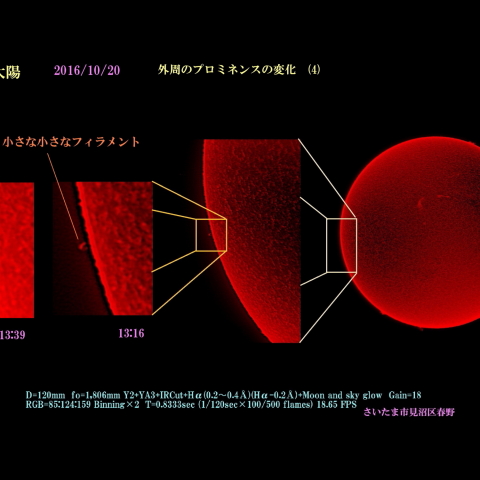 太陽　2016/10/20  外周のプロミネンスの変化　(4)