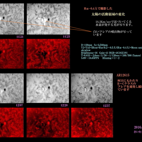 太陽　2016/12/06 活動領域の変化　Hα-0.4Å
