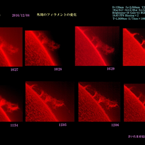 太陽　2016/12/08 外周のフィラメントの変化