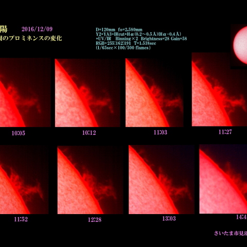 太陽　2016/12/09 外周のプロミネンスの変化
