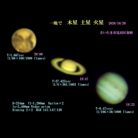 一晩で木星土星火星