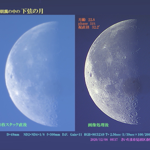 朝靄の中の下弦の月