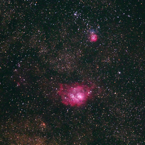 いて座の三裂星雲M20と干潟星雲M8