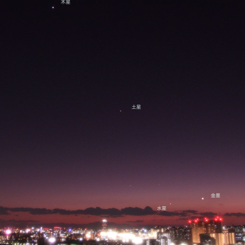 水星、金星、土星、木星　整列