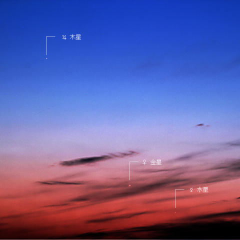 今夜(5/22)の木星・金星・水星の3惑星の集合