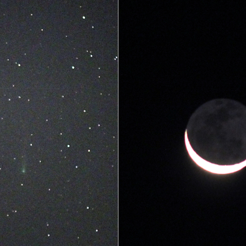 11/1のアイソン彗星と地球照の月