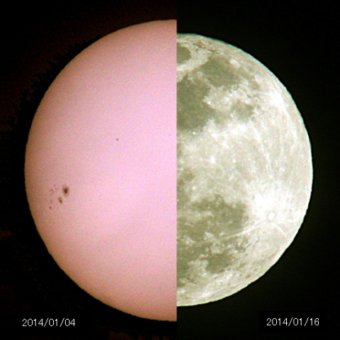 今年最近の日の太陽と最遠の日の月