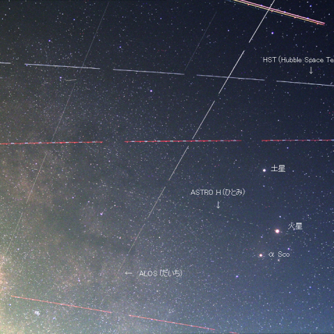 8/22の土星・火星・アンタレスと光跡