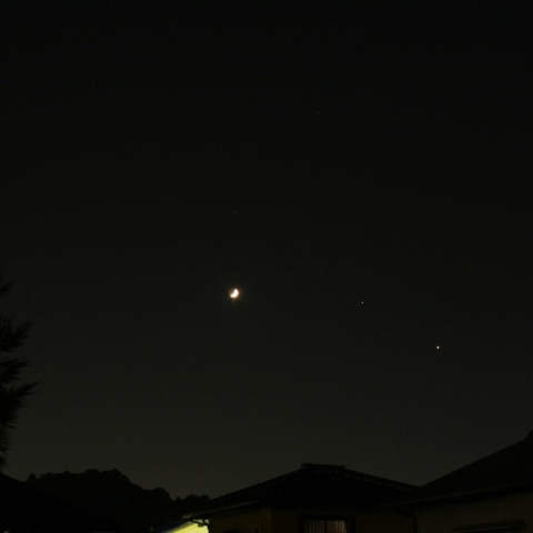 西空に並んだ月・木星・金星