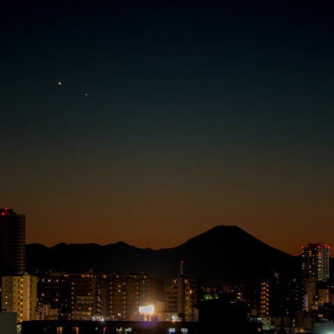 夕暮れの金星と水星