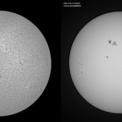 　2025-11-08の太陽Hαと白色光