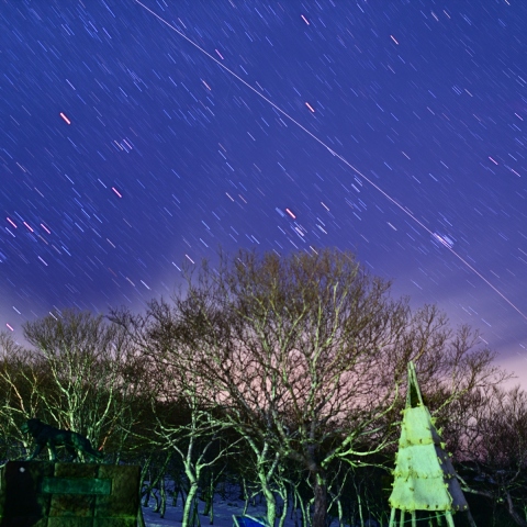 南極観測樺太犬訓練記念碑よりISS