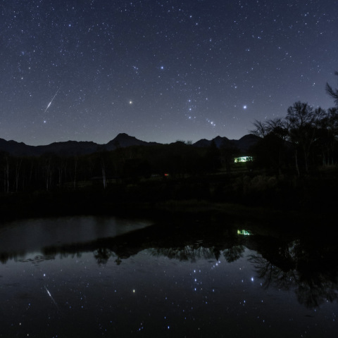 水面に映ったおうし座流星群